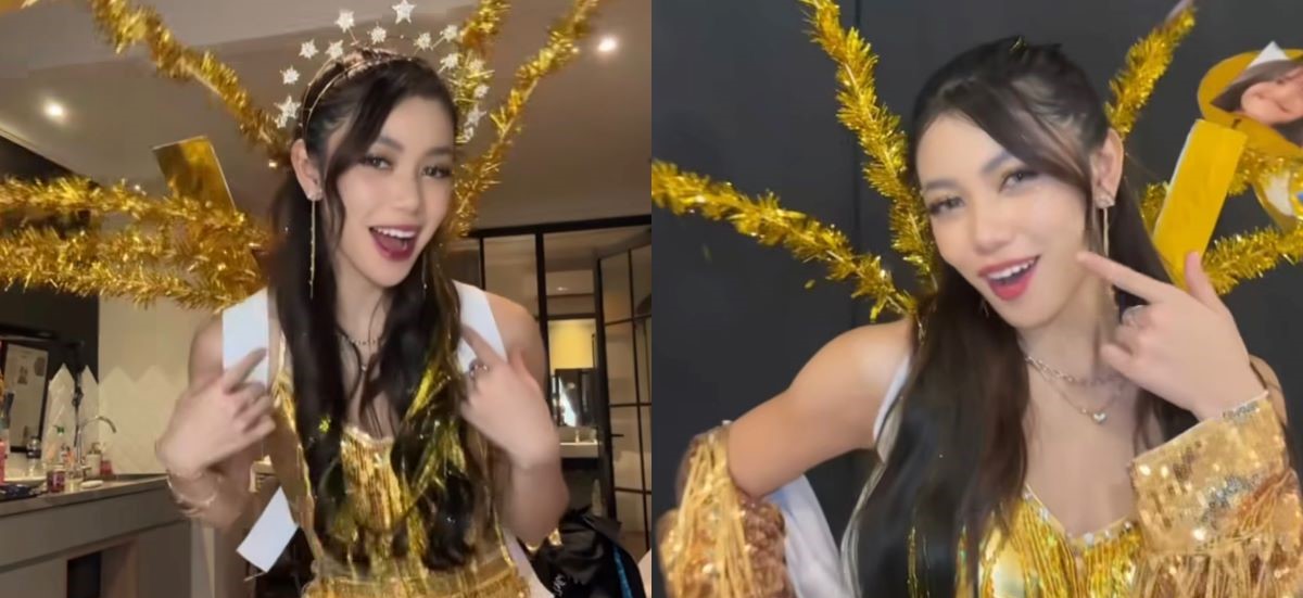 Penampilan Memukau Regina Phoenix dengan Outfit Emas di Fanmeet Lisa BLACKPINK di Jakarta