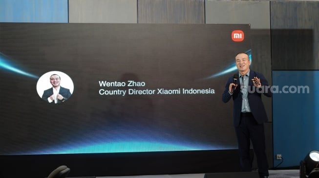 Country Director Xiaomi Indonesia Wentao Zhao dalam acara Media Gathering yang digelar di Anyer, Banten, Rabu (15/1/2025). [Suara.com/Dicky Prastya]